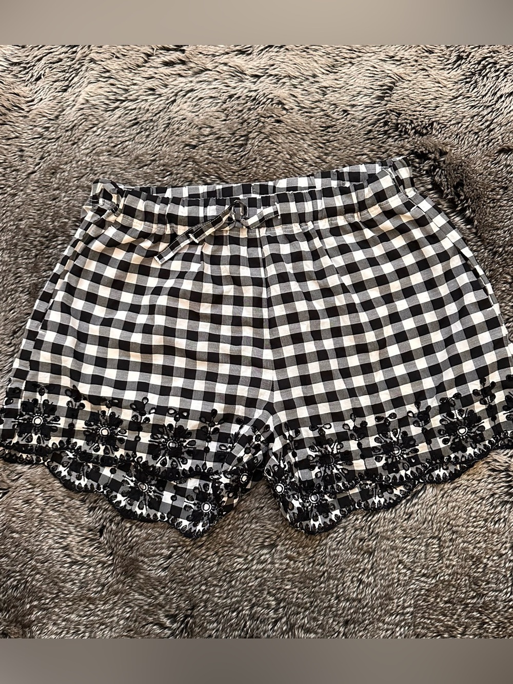 Black & White Gingham Embroidered Hem Women’s Shorts